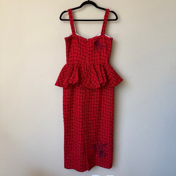 NEW NWT Fanm Mon Gulia Red Peplum Embroidered Midi Dress Size S - Picture 4 of 6